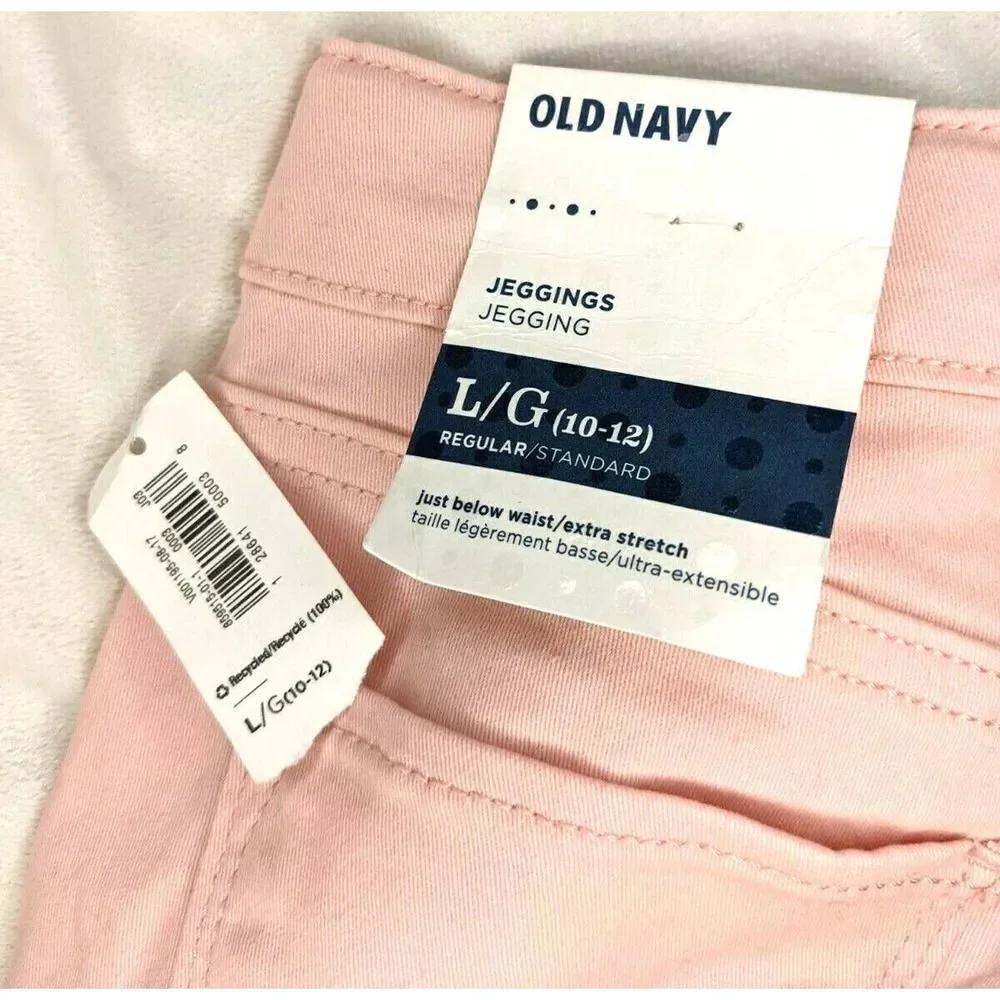 Old Navy Girls Large 10 12 Pink Pants Jeggings Jean Leggings Adjustable New‎